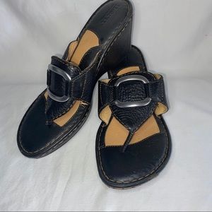 Born "Martha" Black Leather Wedge Sandal